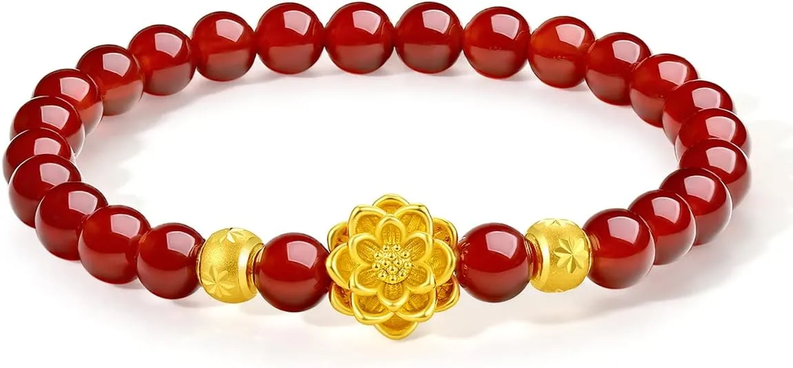 Link Trendy Ball Cuff Floral Jewelry Chakra Solid Gold Gift erosion user moderate construction 24K Gold Bracelet for Women Lotus Stretch Bracelets Flower Charm Natural Agate Beaded Chain Adjustable Healing Stone Bangle Dainty Stackable 