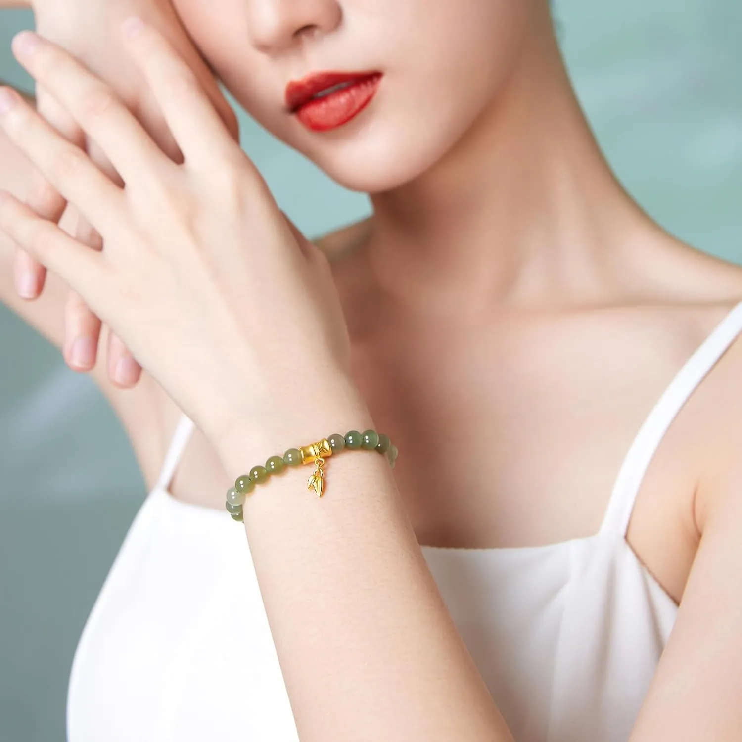 Luck Gift Healing Gemstone Bangles Energy Chakra Hetian Gem for Women Men 24K Gold Bracelet Jade Beaded surrounding militarily apace Bracelets Stretch Bead Chain Lucky Charm Jewelry Crystal Beads Feng Shui Green Stone Bangle Good 