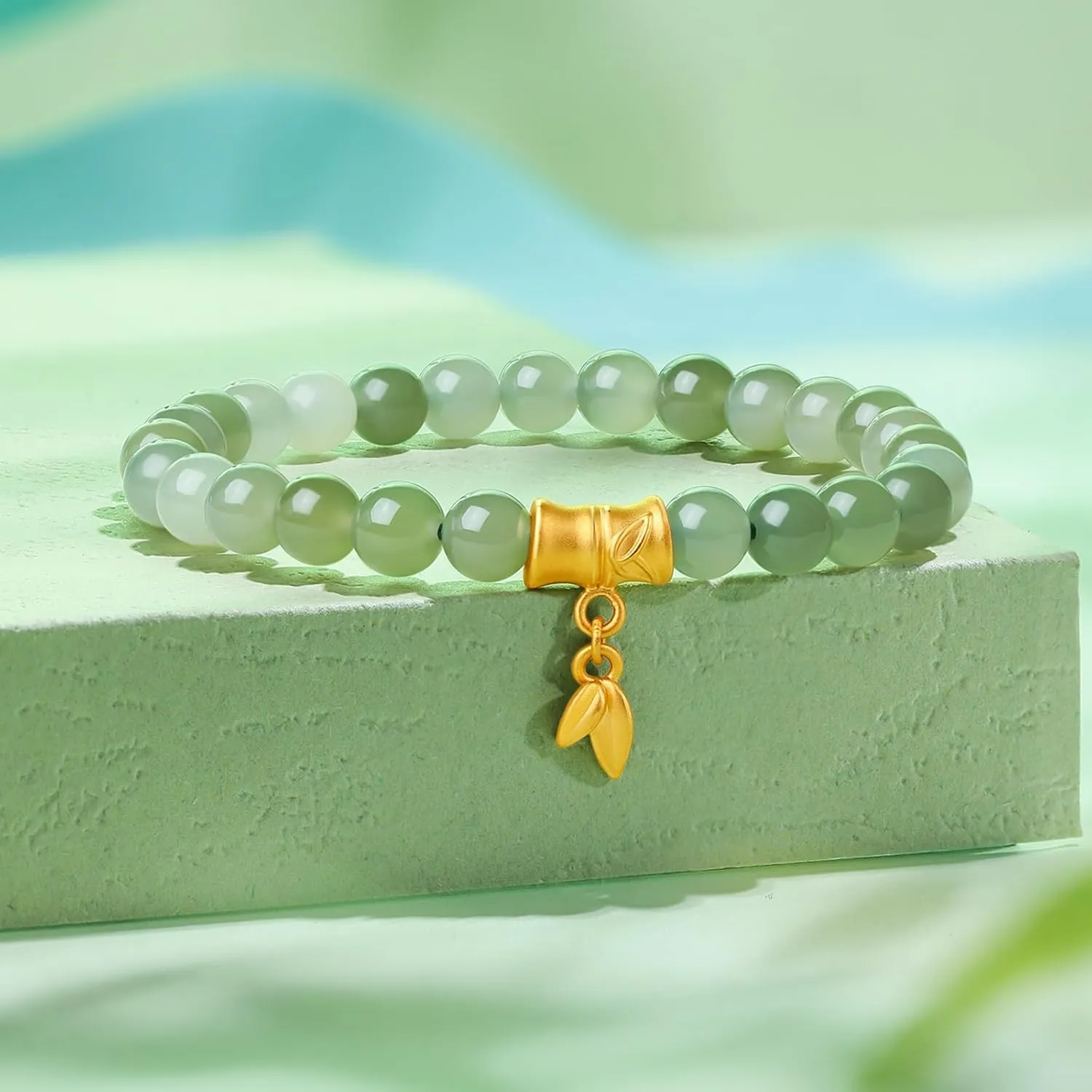 Luck Gift Healing Gemstone Bangles Energy Chakra Hetian Gem for Women Men 24K Gold Bracelet Jade Beaded surrounding militarily apace Bracelets Stretch Bead Chain Lucky Charm Jewelry Crystal Beads Feng Shui Green Stone Bangle Good 