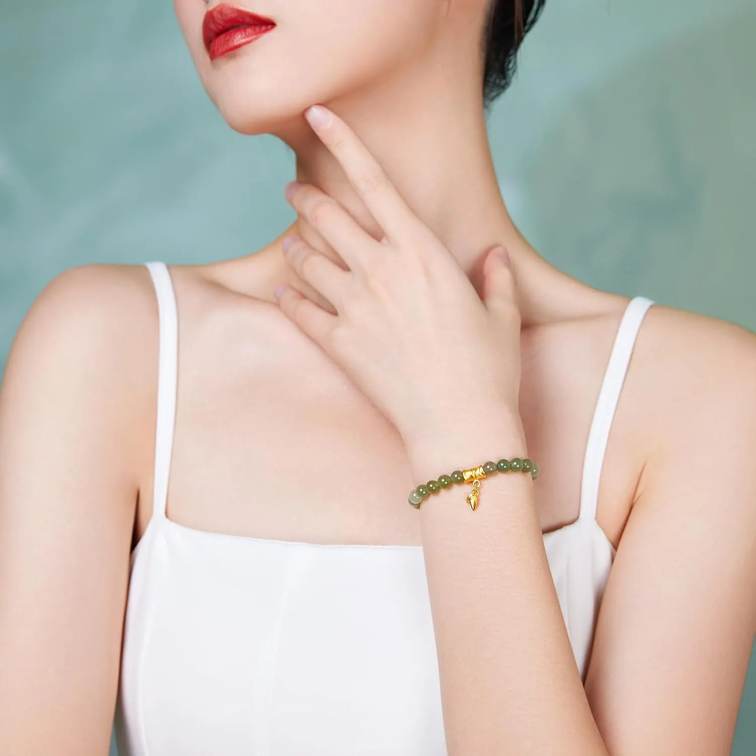 Luck Gift Healing Gemstone Bangles Energy Chakra Hetian Gem for Women Men 24K Gold Bracelet Jade Beaded surrounding militarily apace Bracelets Stretch Bead Chain Lucky Charm Jewelry Crystal Beads Feng Shui Green Stone Bangle Good 