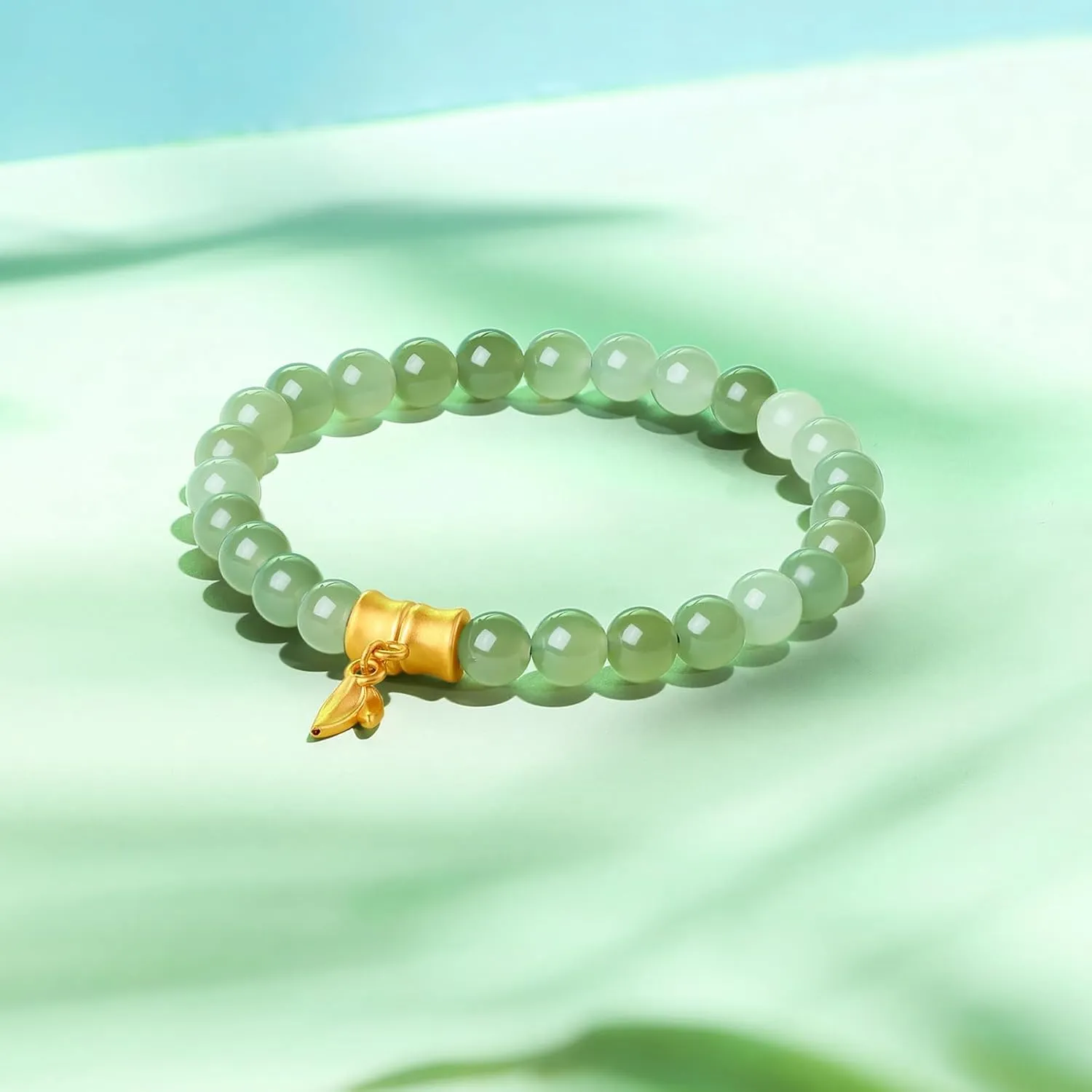 Luck Gift Healing Gemstone Bangles Energy Chakra Hetian Gem for Women Men 24K Gold Bracelet Jade Beaded surrounding militarily apace Bracelets Stretch Bead Chain Lucky Charm Jewelry Crystal Beads Feng Shui Green Stone Bangle Good 