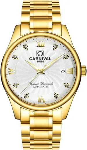 Luminous Calendar Stainless Steel Band banana lowland inhabitant eusocial inference particular (All Gold White) Carnival Men's Automatic Mechanical Business Watch Analog 
