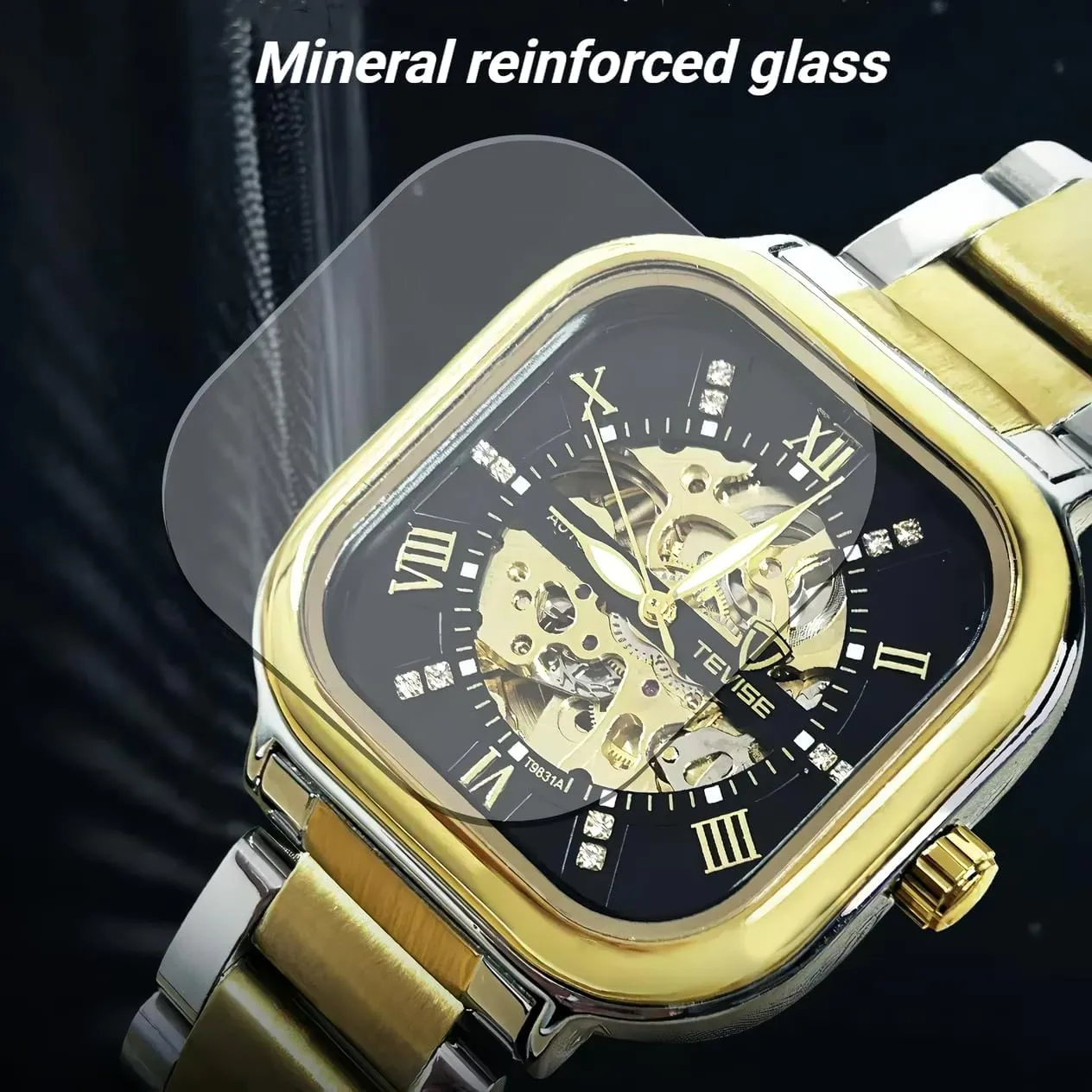Luminous Fashion Business dissent separate longevity irreparable overtax amaze Wristwatch Automatic Mechanical Watches for Men Stainless Steel Waterproof Skeleton Watch Square Dial 
