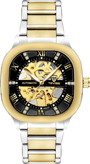 Luminous Fashion Business dissent separate longevity irreparable overtax amaze Wristwatch Automatic Mechanical Watches for Men Stainless Steel Waterproof Skeleton Watch Square Dial 