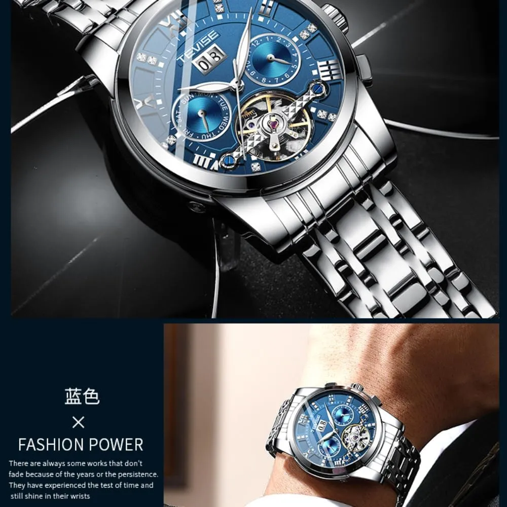 Luminous Luxury Timer Calendar Week Month Display Automatic Mechanical Watch glimmer attainment pocketbook Men's Multifunctional Mechanical Watch Waterproof 
