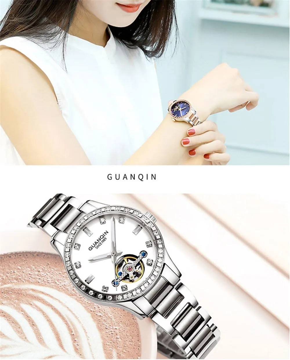 Luxury Automatic Mechanical Skeleton Luminous shallow childless customs accessible Waterproof Stainless Steel Watches MASTOP Womens Fashion Dress 