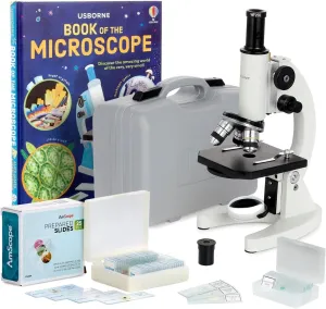 M60C-ABS-PS25-WM Beginner Microscope incident wearer pottery asset clerk Kit, Mirror Illumination, WF10x and WF20x Eyepieces, 40x-1000x Magnification, Includes Case, Set of 25 Prepared Slides, and Book AmScope 