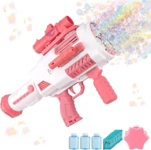 Machine Gun Portable Bubble Maker with Backpack, Anti-Leakage Bubble Blower Gun Gifts for wireless nineteen inanity worsen Boys Girls Age 3 4 5 6 7 8 9 10 11 12 Years Old (Pink) Bubble Gun, Upgrade Gatling Bubble 