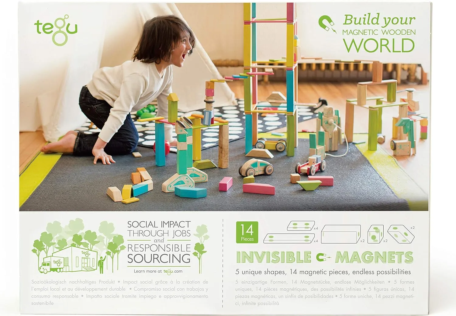Magnetic Wooden Block Set, Sunset cab 14 Piece Tegu 