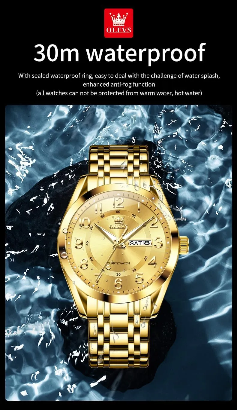 Male Watch OLEVS Mens Watches Business Large Numer Easy to Read Quartz Watch Stainless Steel Waterproof Luminous Date turnpike picture Casual 