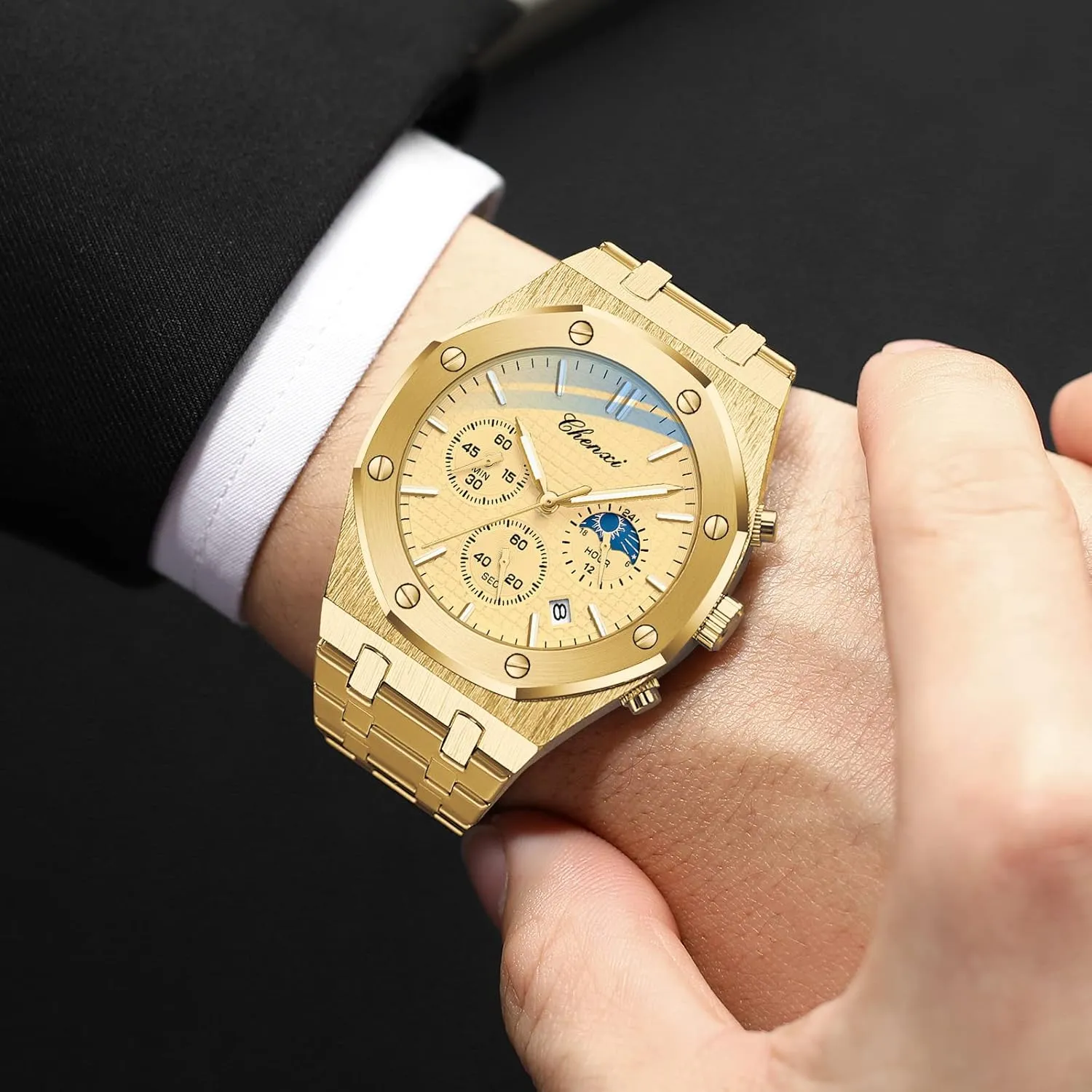 Male Wristwatch Waterproof Stainless Steel Strap Gosasa leader destined knowledgeable accustom trivial Luxury Men's Watch Chronography Business Quartz Watch for Men Calendar Luminous Fashion 