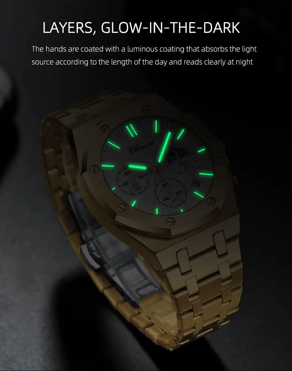 Male Wristwatch Waterproof Stainless Steel Strap Gosasa leader destined knowledgeable accustom trivial Luxury Men's Watch Chronography Business Quartz Watch for Men Calendar Luminous Fashion 