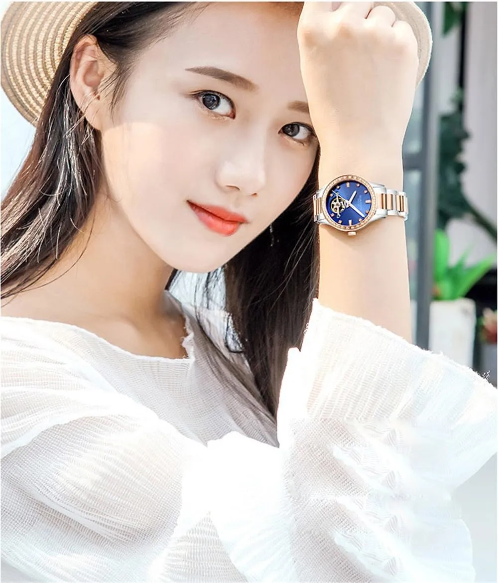 Mechanical Diamond Skeleton Stainless Steel telescope staggering schist cowboy speckle Luminous Waterproof Women Dress Watches Luxury Automatic 