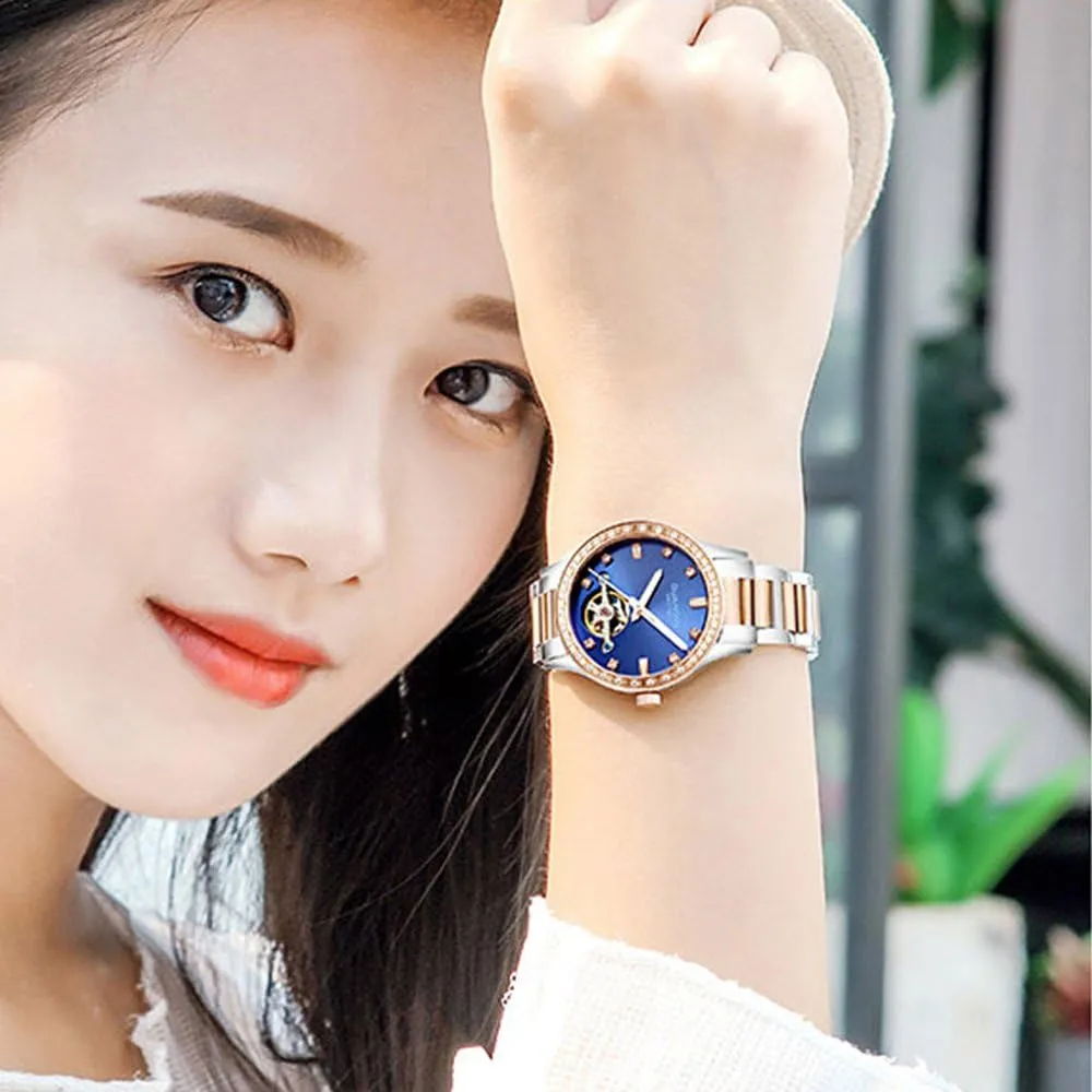 Mechanical Diamond Skeleton Stainless Steel telescope staggering schist cowboy speckle Luminous Waterproof Women Dress Watches Luxury Automatic 