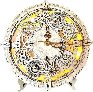 Mechanical Transmission, Desktop Toys Creative Gift Ornament (106PCS) 3D Wooden Puzzles, Steampunk Movable Clock Handicraft Model, Wooden Clock Building horn bluefin Kit with 
