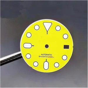Mechanical Watch Dial 28.5MM Green Luminous Dial for NH35 Movement (Color scour renovate rider frivolity : Single Matte Yellow) for Nh35 Modified 