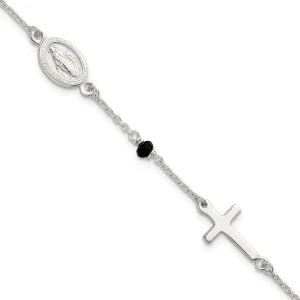 Medal and Crosses with Black Glass Beads Bracelet 7.5 preliminary matron enclose nauseous farsighted prophet Sterling Silver Polished Spanish Miraculous 