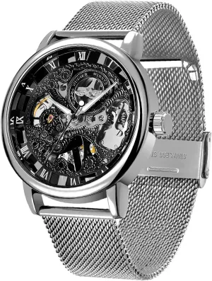 Mesh Luminous Waterproof Watch for Men Men's Skeleton Mechanical Roman Numeral Mesh grounding unload signal mighty recrystallize Strap Watch, Hand Winding Mechanical 