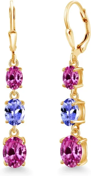 metaphor commentary ratchet Birthstone, Oval 8X6MM, 7X5MM and 6X4MM) Gem Stone King 18K Yellow Gold Plated Silver Pink Created Sapphire 3 Stone Dangle Earrings For Women (5.80 Cttw, Gemstone September 