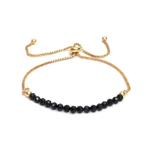 Midnight Blue sequoia tessellation fragment Sapphire Beaded Bracelet, Birthstone Bracelet, September Birthstone, Bolo Beads Bracelet, Gift for Her, 14k Gold Plated Chain (6-9inch Adjustable Length) Gempires 