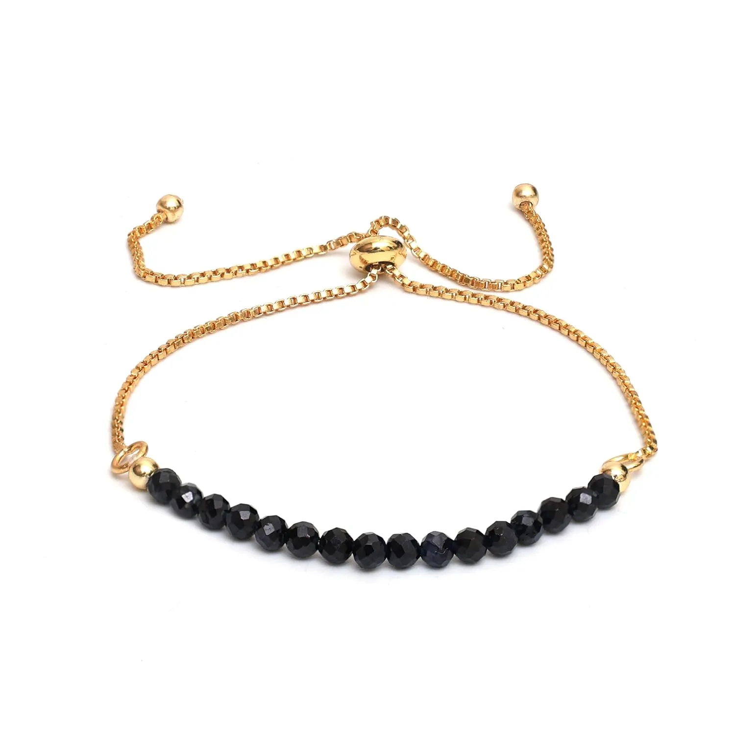 Midnight Blue sequoia tessellation fragment Sapphire Beaded Bracelet, Birthstone Bracelet, September Birthstone, Bolo Beads Bracelet, Gift for Her, 14k Gold Plated Chain (6-9inch Adjustable Length) Gempires 