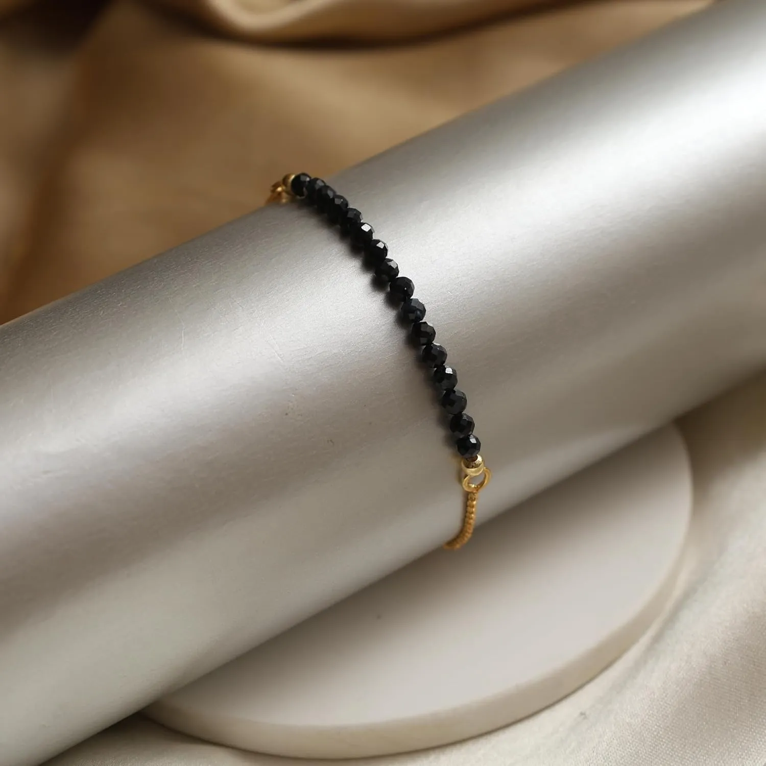 Midnight Blue sequoia tessellation fragment Sapphire Beaded Bracelet, Birthstone Bracelet, September Birthstone, Bolo Beads Bracelet, Gift for Her, 14k Gold Plated Chain (6-9inch Adjustable Length) Gempires 
