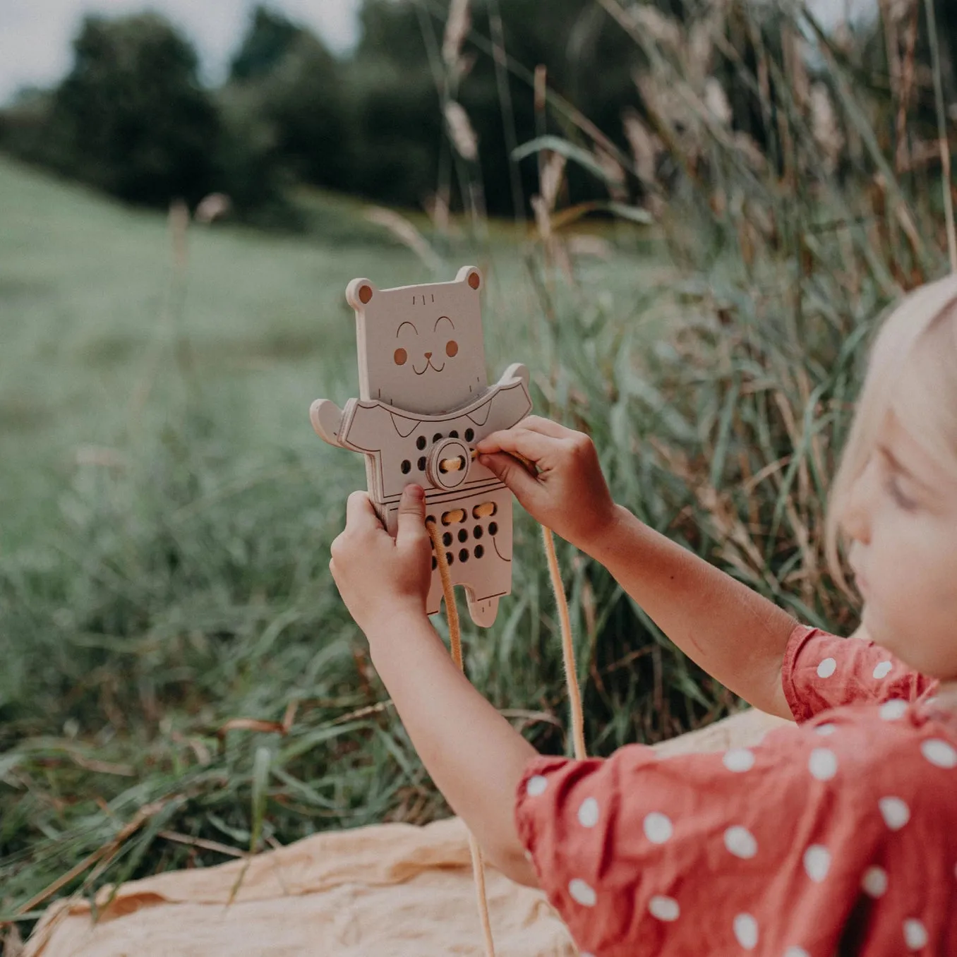 Milin Wooden Lacing Toy - Mr Teddy Bear