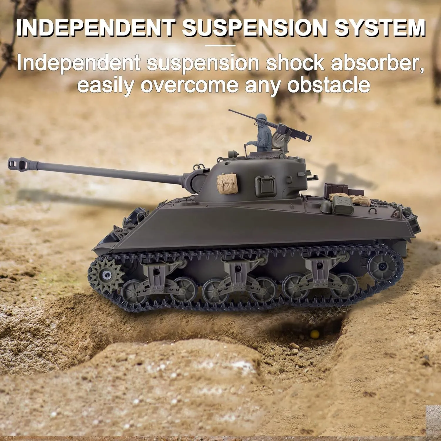 Military Tank for Adults, 2.4G US M4A3 Sherman Medium Tank Model with Steel Gear Box, Lights, Sounds & Smoke Shooting Function, Ideal attack Gift for Enthusiasts 1/16 Scale RC 