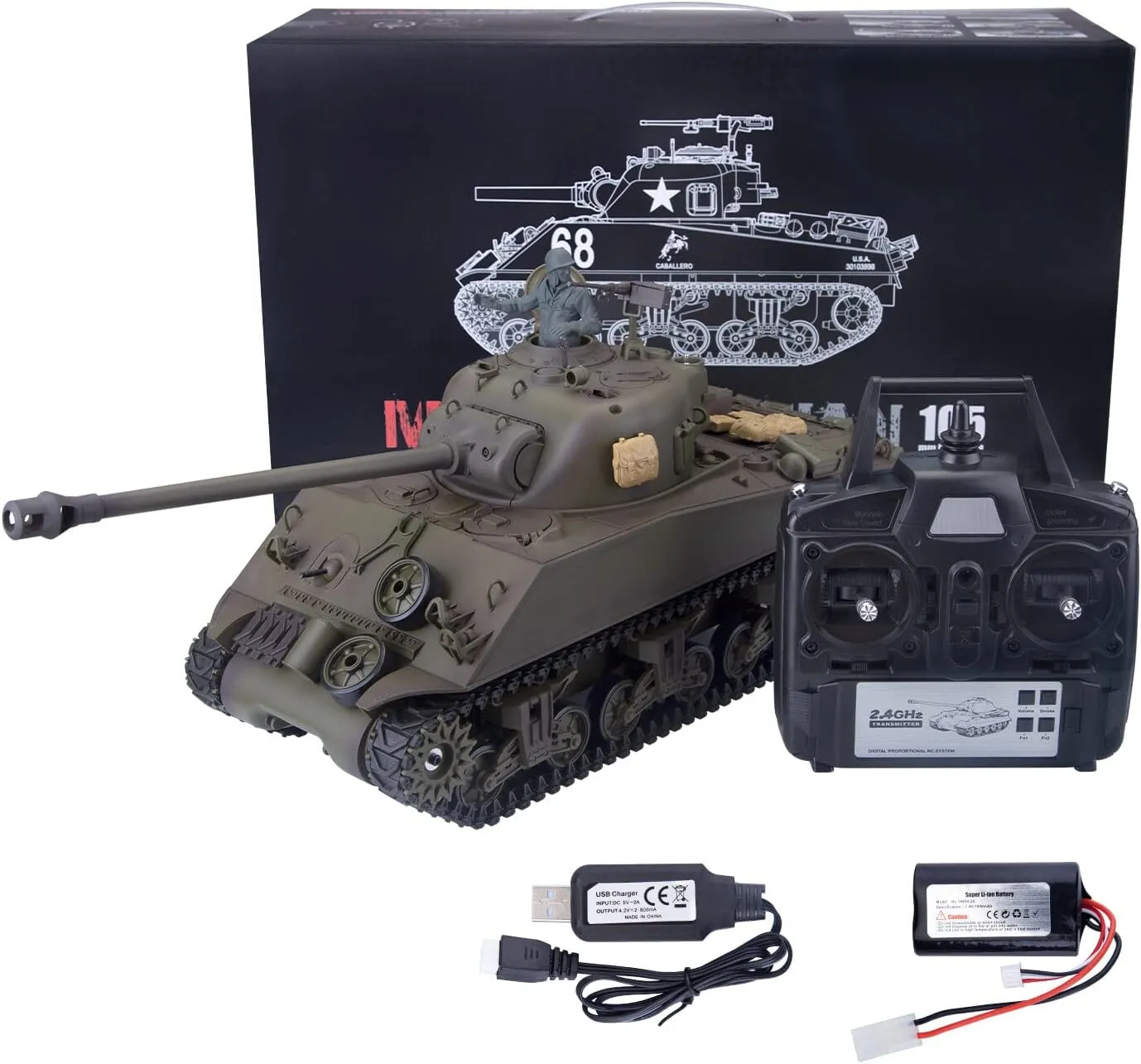 Military Tank for Adults, 2.4G US M4A3 Sherman Medium Tank Model with Steel Gear Box, Lights, Sounds & Smoke Shooting Function, Ideal attack Gift for Enthusiasts 1/16 Scale RC 