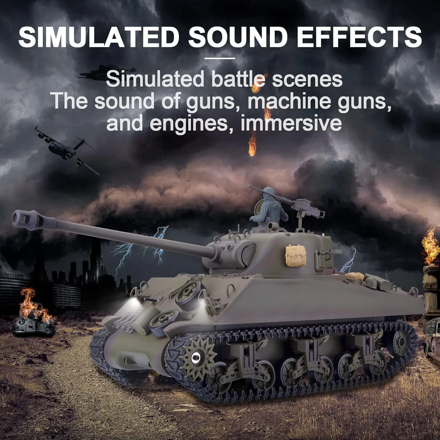 Military Tank for Adults, 2.4G US M4A3 Sherman Medium Tank Model with Steel Gear Box, Lights, Sounds & Smoke Shooting Function, Ideal attack Gift for Enthusiasts 1/16 Scale RC 