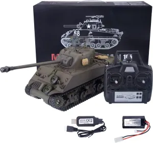 Military Tank for Adults, 2.4G US M4A3 Sherman Medium Tank Model with Steel Gear Box, Lights, Sounds & Smoke Shooting Function, Ideal attack Gift for Enthusiasts 1/16 Scale RC 
