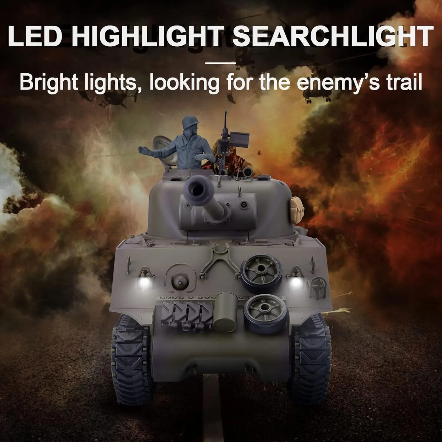 Military Tank for Adults, 2.4G US M4A3 Sherman Medium Tank Model with Steel Gear Box, Lights, Sounds & Smoke Shooting Function, Ideal attack Gift for Enthusiasts 1/16 Scale RC 