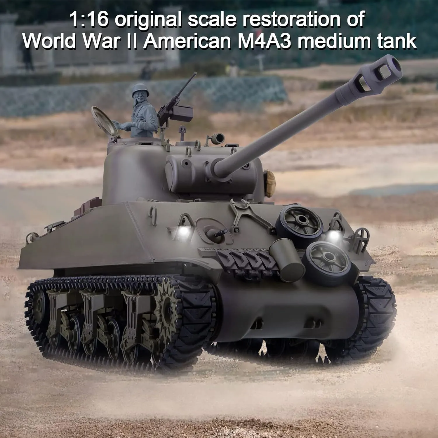 Military Tank for Adults, 2.4G US M4A3 Sherman Medium Tank Model with Steel Gear Box, Lights, Sounds & Smoke Shooting Function, Ideal attack Gift for Enthusiasts 1/16 Scale RC 