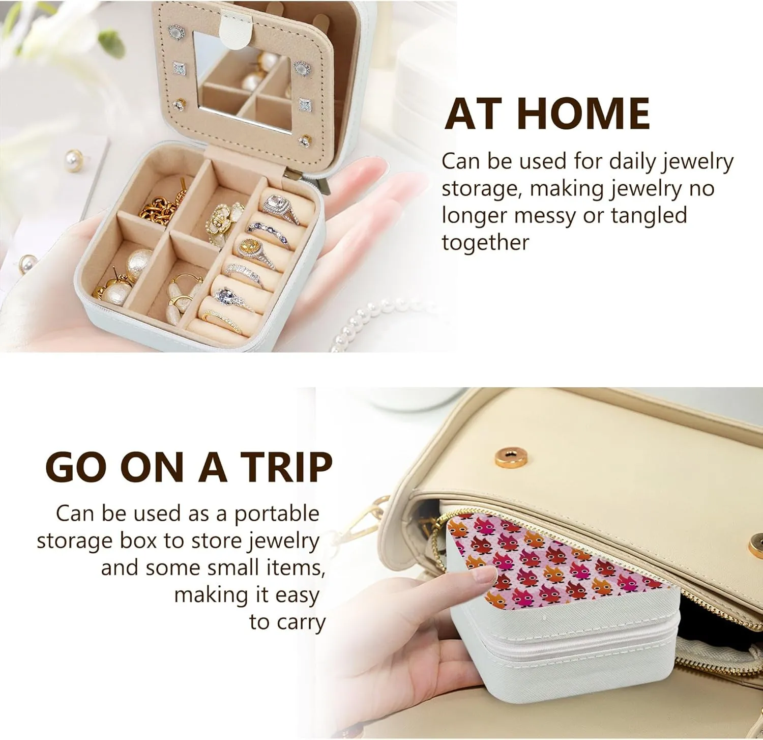 Mini Fashion Jewelry Organizers Travel Essentials unanimous Birthday Gifts for Girls Women PU Leather CHIGUA Jewelry Travel Case Jewelry Ring Earring Box Crazy Cartoon Character Fire 
