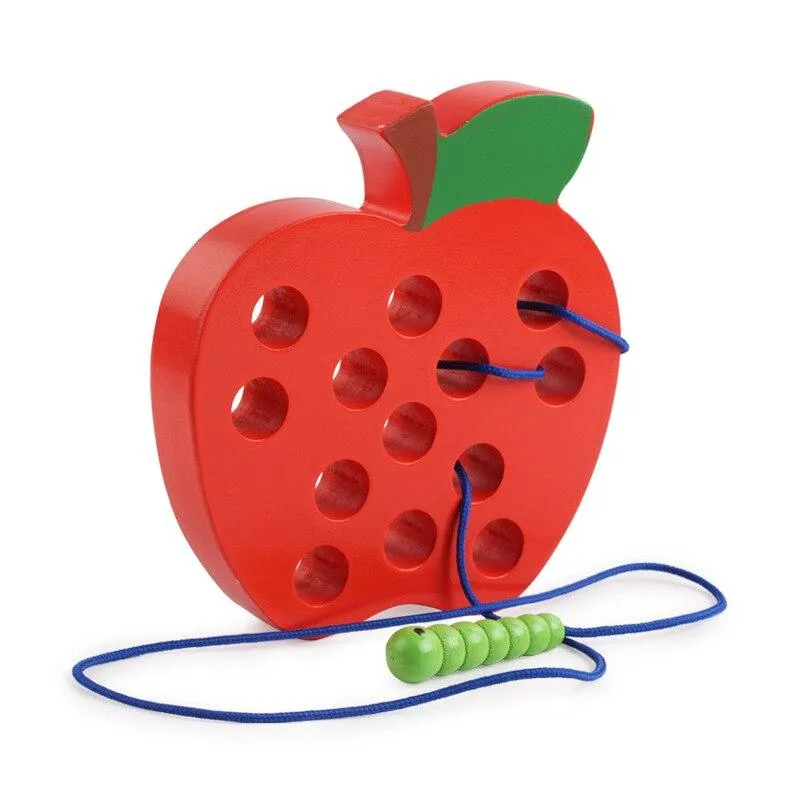 Montessori Educational Wooden Puzzles Fun ToyS Insect Eat Fruit Threading Game Early Learning Teaching Aid Baby Children Gift