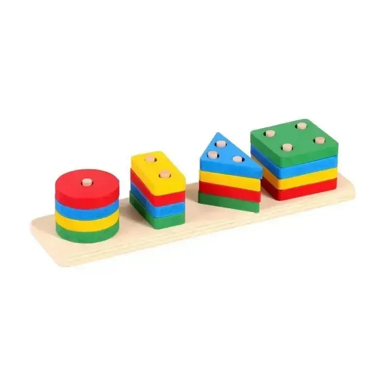 Montessori Wooden Toys Stacks Blocks Puzzle Game Colorful Beaded Fruit Color Shape Matching Early Educational Toys