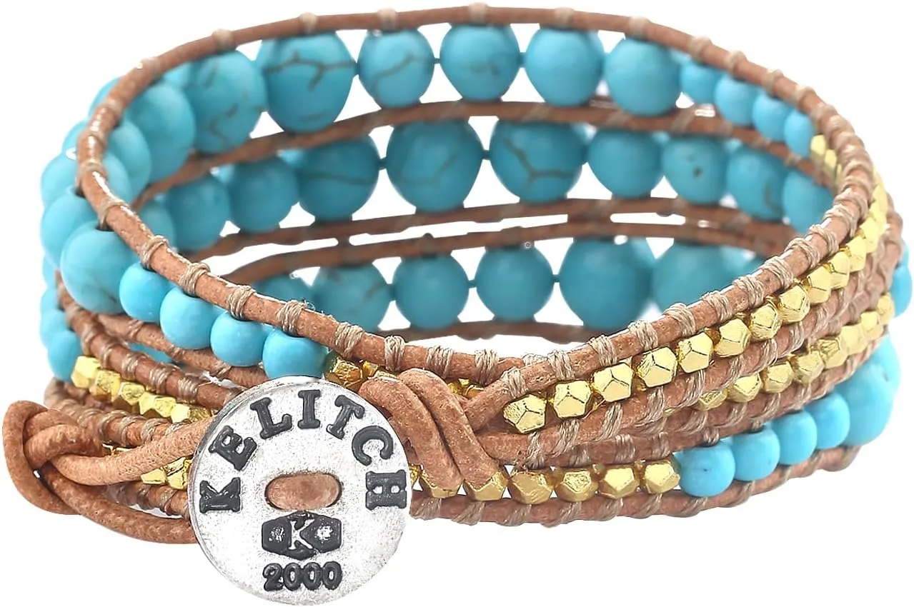 Mother of eight nebular Pearl Silver Mix Beaded 3 Wrap Bracelet Handmade New Cuff Jewelry KELITCH Turquoise 