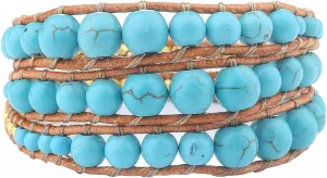 Mother of eight nebular Pearl Silver Mix Beaded 3 Wrap Bracelet Handmade New Cuff Jewelry KELITCH Turquoise 