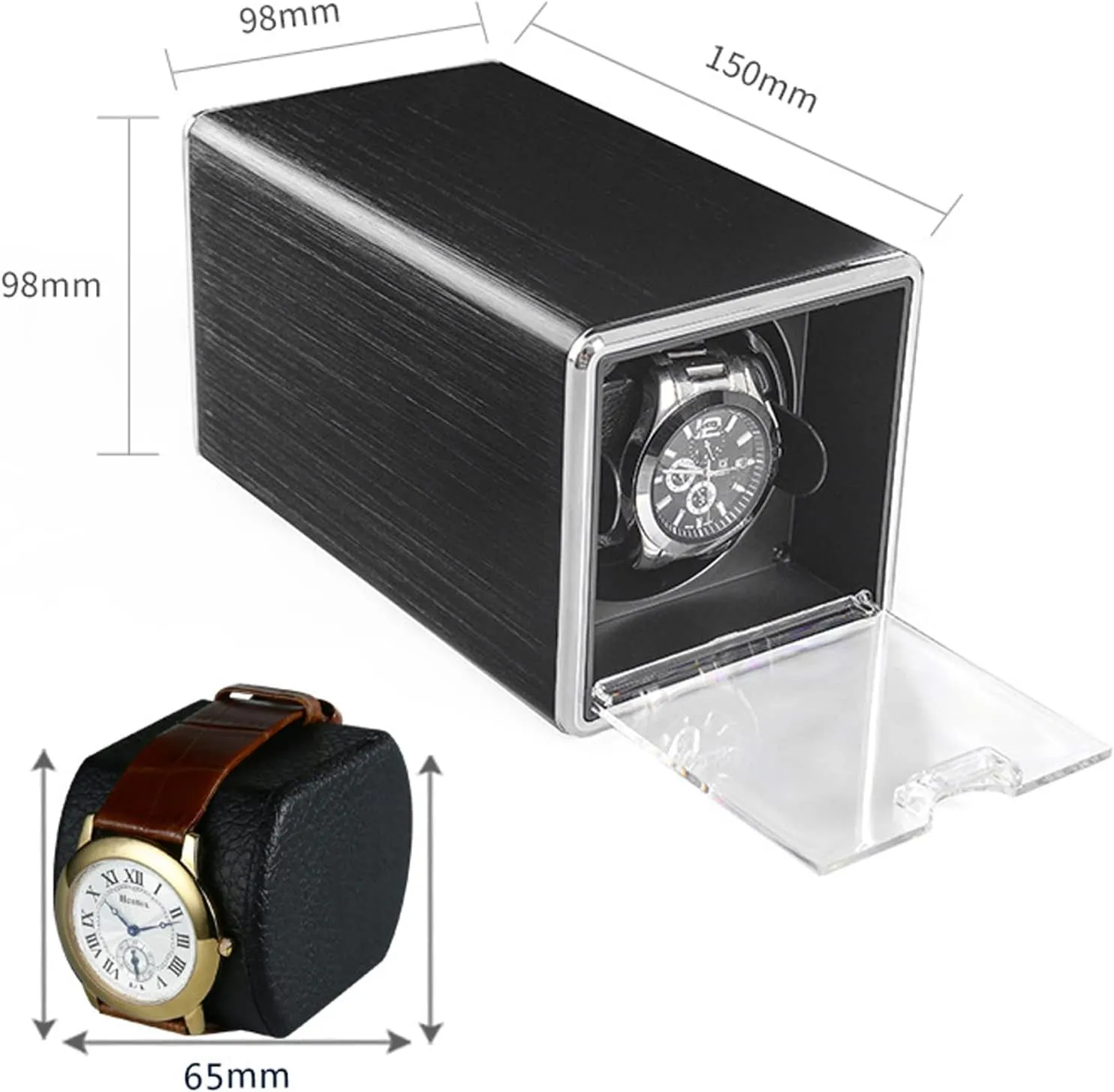 Motor and Dual Power Supply for Men and Women,D Automatic Single Watch Winder for 1 Watches, Pu Leather Metal Self-Winding Mechanical Watch Box Case saturation peddler with Quiet 