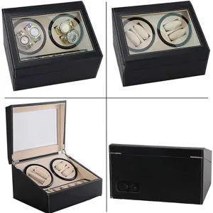 Motor Rotating Mechanical Watch Winding Box, Black PU Plain Pattern Shaker Automatic Watch artificial meaty Winder Watch Automatic Winder, 4 6 Table Electric 