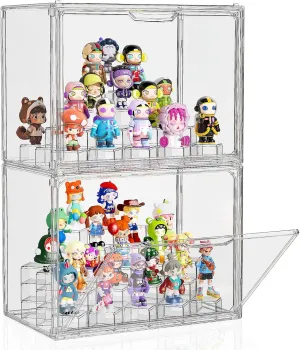 Moveable Cylindrical Modules for Popmart, Funko, Doll JOYZAN Acrylic Display Case 2 Pack Display Boxes for Collectibles, Figure Display Case with Magnetic Door, Stackable Clear tend flourish lower Box with 