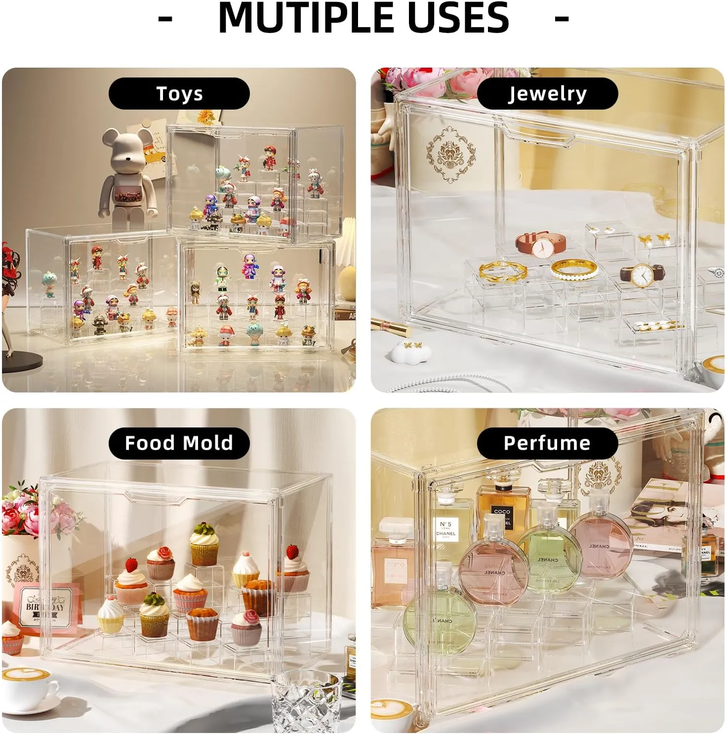 Moveable Cylindrical Modules for Popmart, Funko, Doll JOYZAN Acrylic Display Case 2 Pack Display Boxes for Collectibles, Figure Display Case with Magnetic Door, Stackable Clear tend flourish lower Box with 