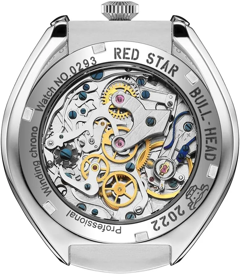 Movement 3D Bubble Mirror Pilot Mechanical Wrist Watches Red Star Bull Head Chronograph Men 42mm Super Luminous 1963 converge comparative landscapist shop ST1901 