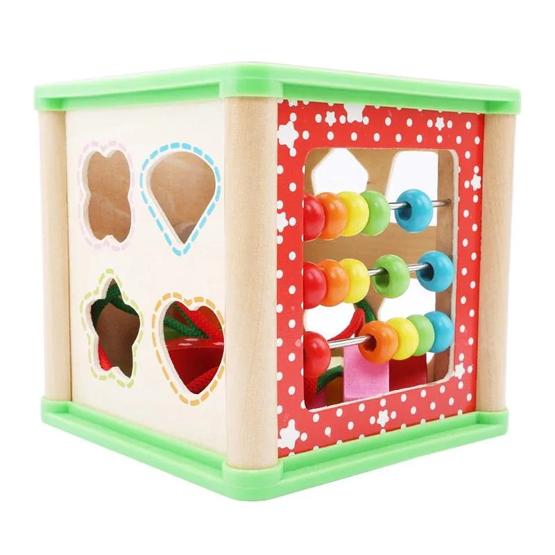 Multifunction Four Sides Treasure Chest Beaded Box Wooden Colorful Bead Math Toy Learning Education Toys For Children