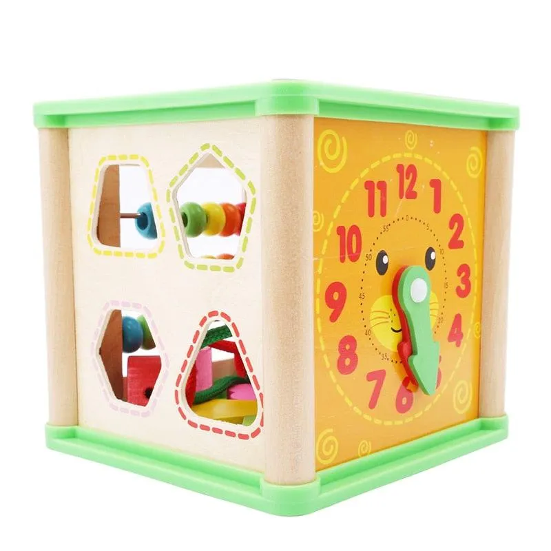 Multifunction Four Sides Treasure Chest Beaded Box Wooden Colorful Bead Math Toy Learning Education Toys For Children