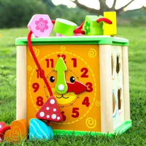 Multifunction Four Sides Treasure Chest Beaded Box Wooden Colorful Bead Math Toy Learning Education Toys For Children