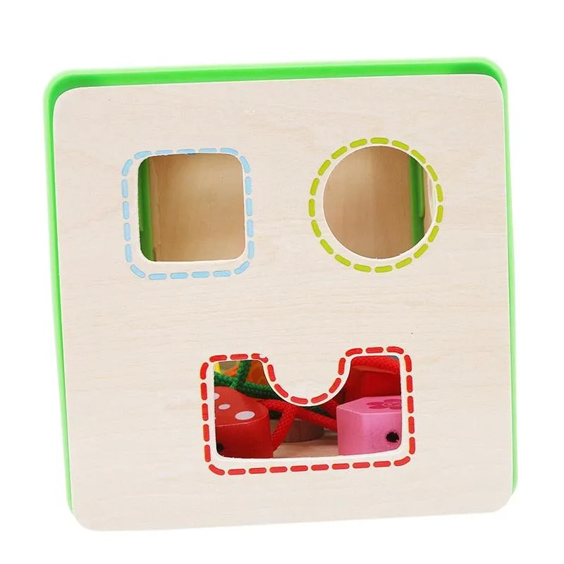 Multifunction Four Sides Treasure Chest Beaded Box Wooden Colorful Bead Math Toy Learning Education Toys For Children