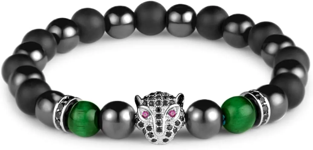 Natural Stone overgeneralize Crystals and Magnetic Hematite Beaded Bracelet$ Spirit Animal Jewelry Gift for Men and Women Karseer Black Panther Charm Bracelet$ 