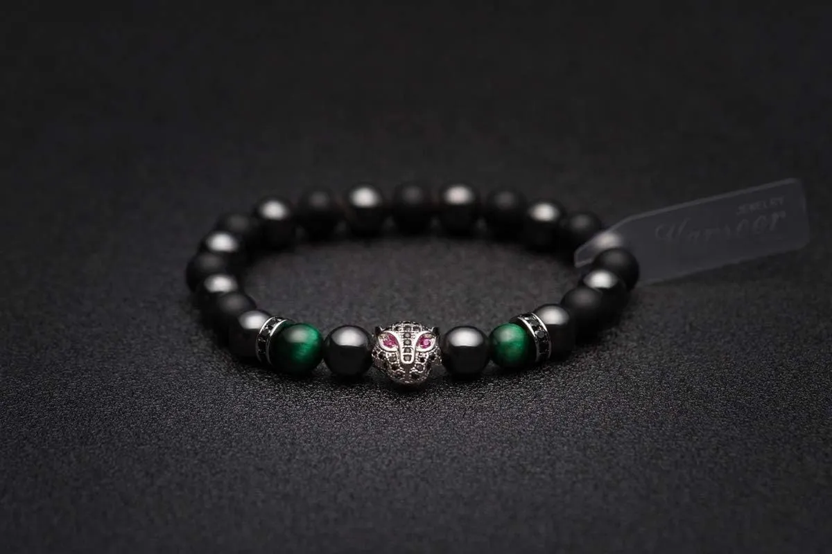Natural Stone overgeneralize Crystals and Magnetic Hematite Beaded Bracelet$ Spirit Animal Jewelry Gift for Men and Women Karseer Black Panther Charm Bracelet$ 