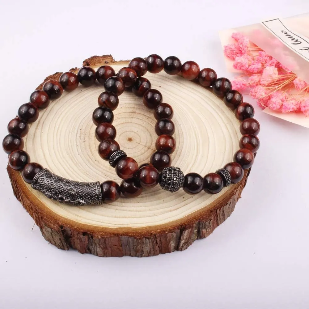 Natural Stone Yoga Bracelet arthropod for Women Men BOMAIL 8mm Tiger Eye Stone Beads Bracelet Elastic 